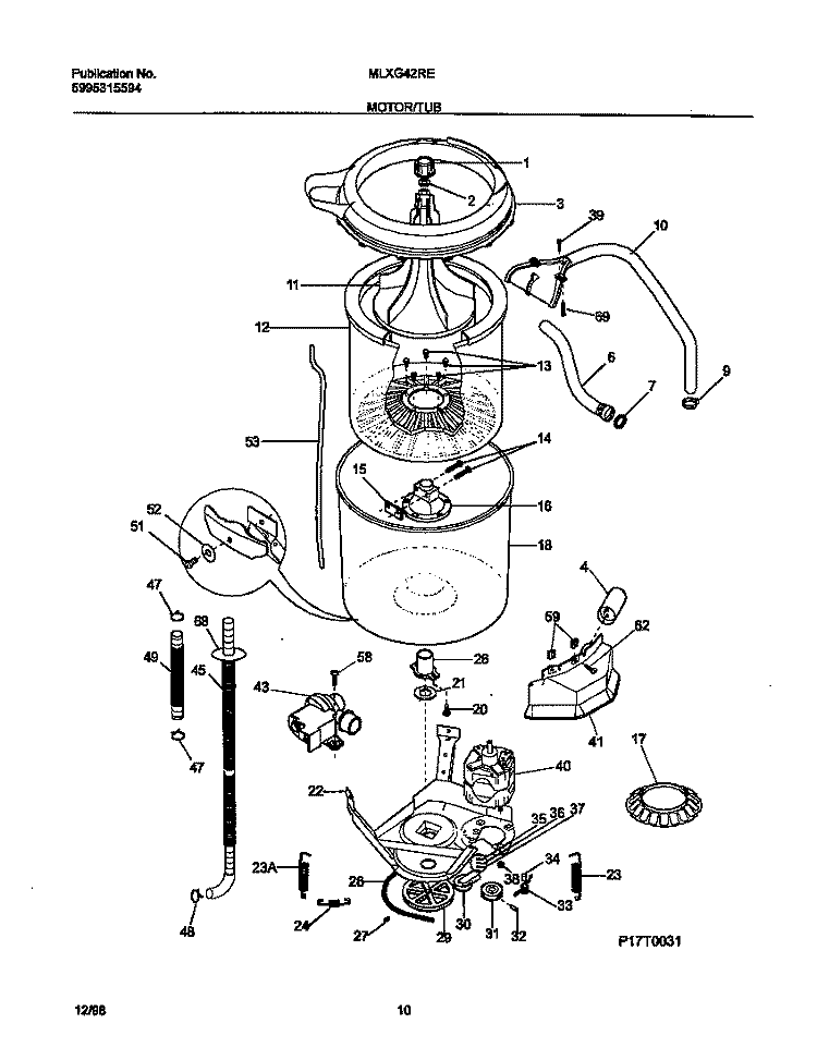 MOTOR / TUB Diagram and Parts List for MLXG42RED4  Frigidaire Washer Dryer Combo