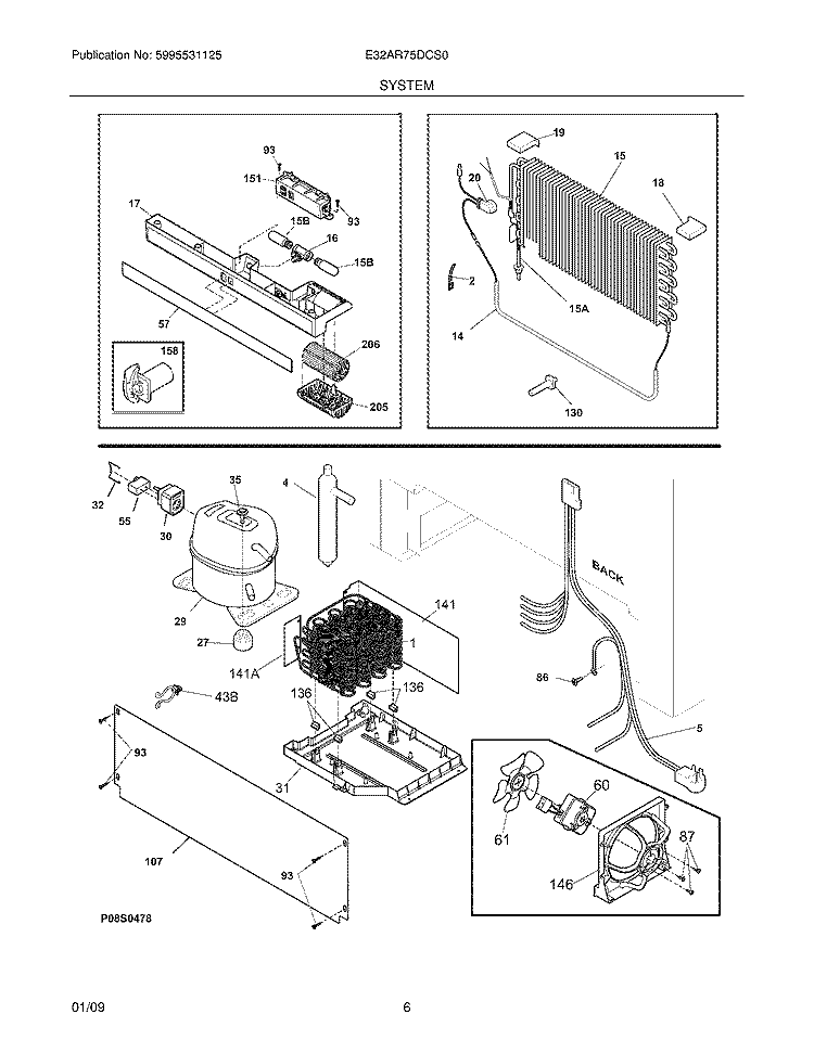 SYSTEM Diagram and Parts List for E32AR75DCS0  Electrolux Refrigerator