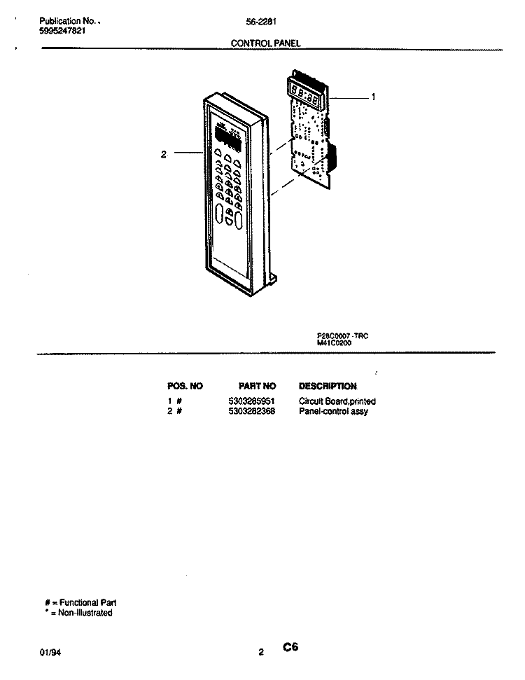CONTROL PANEL Diagram and Parts List for 56-2281-10/03  Frigidaire Microwave