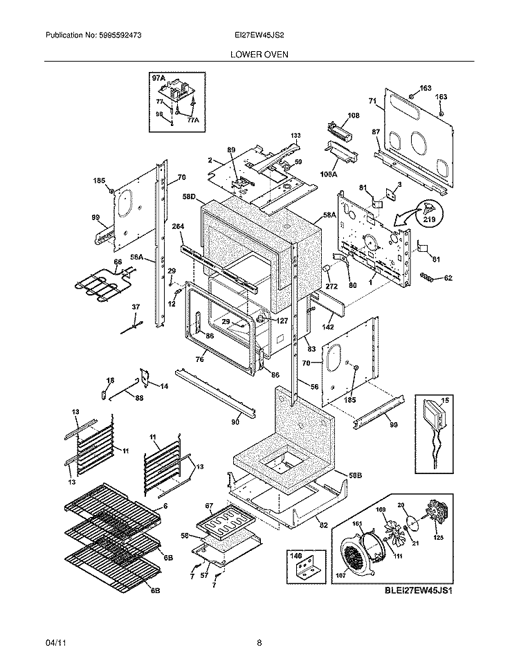 LOWER OVEN Diagram and Parts List for EI27EW45JS2  Electrolux Range