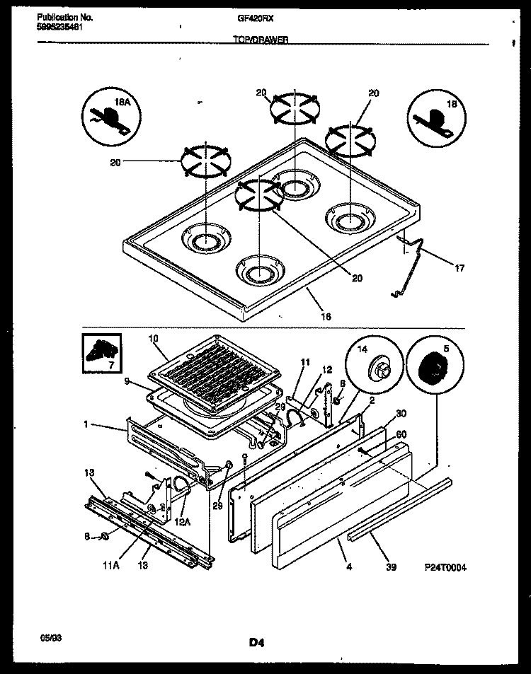 COOKTOP AND BROILER DRAWER PARTS Diagram and Parts List for GF420RXD2  Frigidaire Range