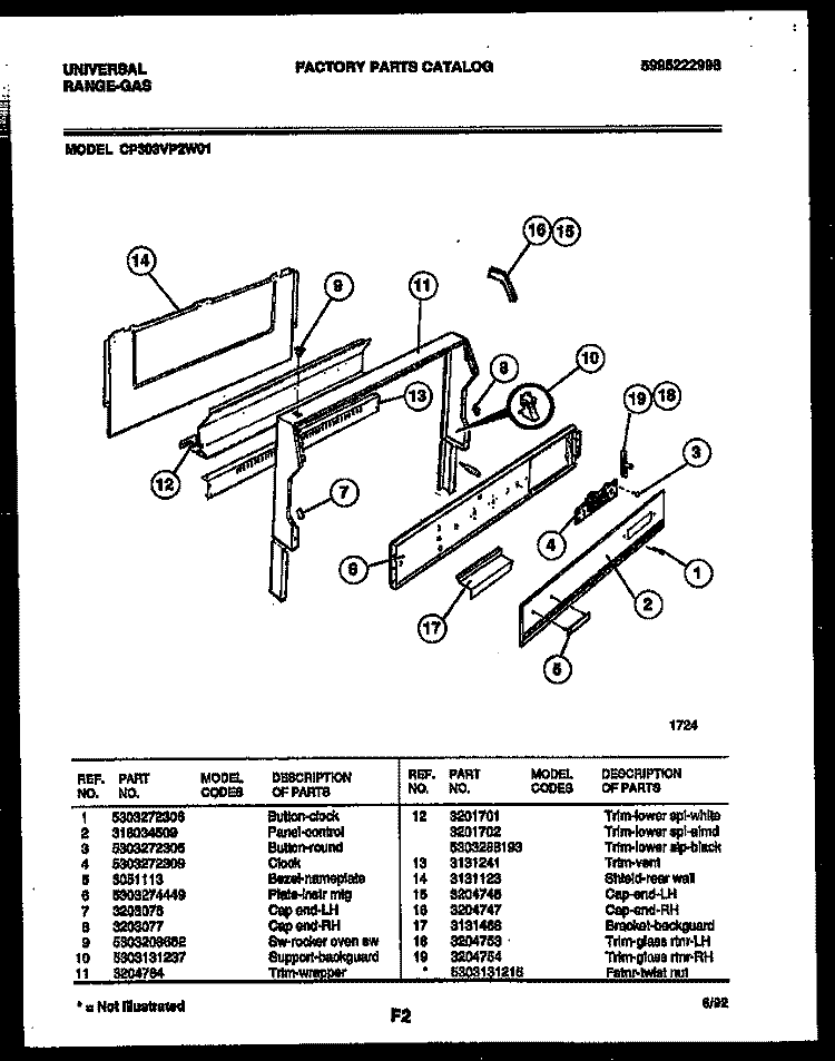 BACKGUARD Diagram and Parts List for CP303VP2W01  Uni Range