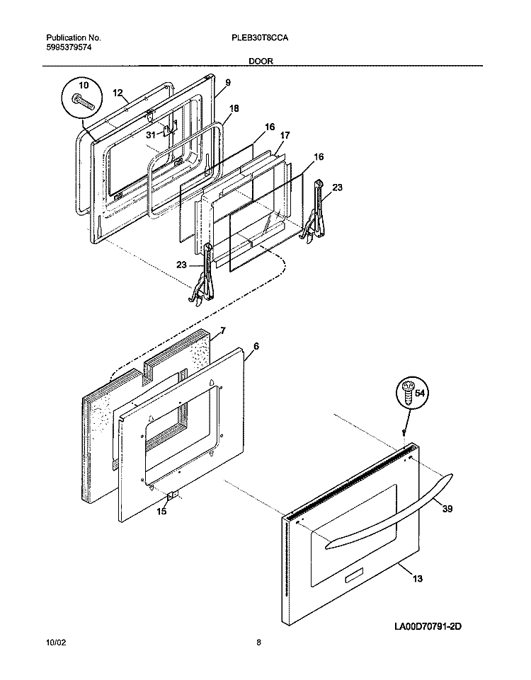 DOOR Diagram and Parts List for PLEB30T8CCA  Frigidaire Wall Oven