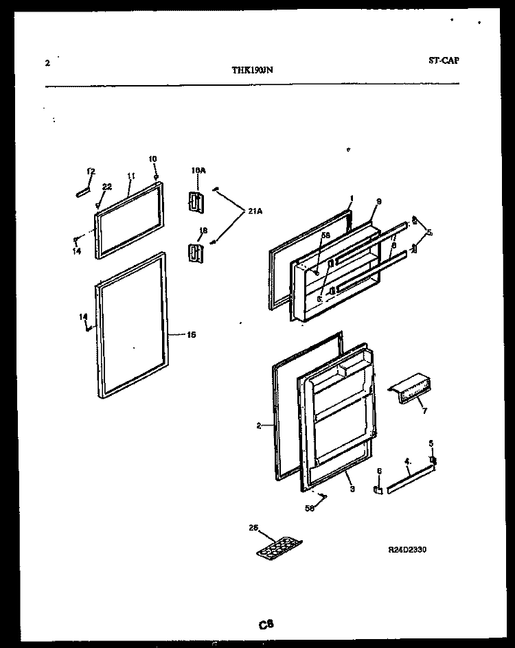 DOOR PARTS Diagram and Parts List for THK190JN1W  Kelvinator Refrigerator