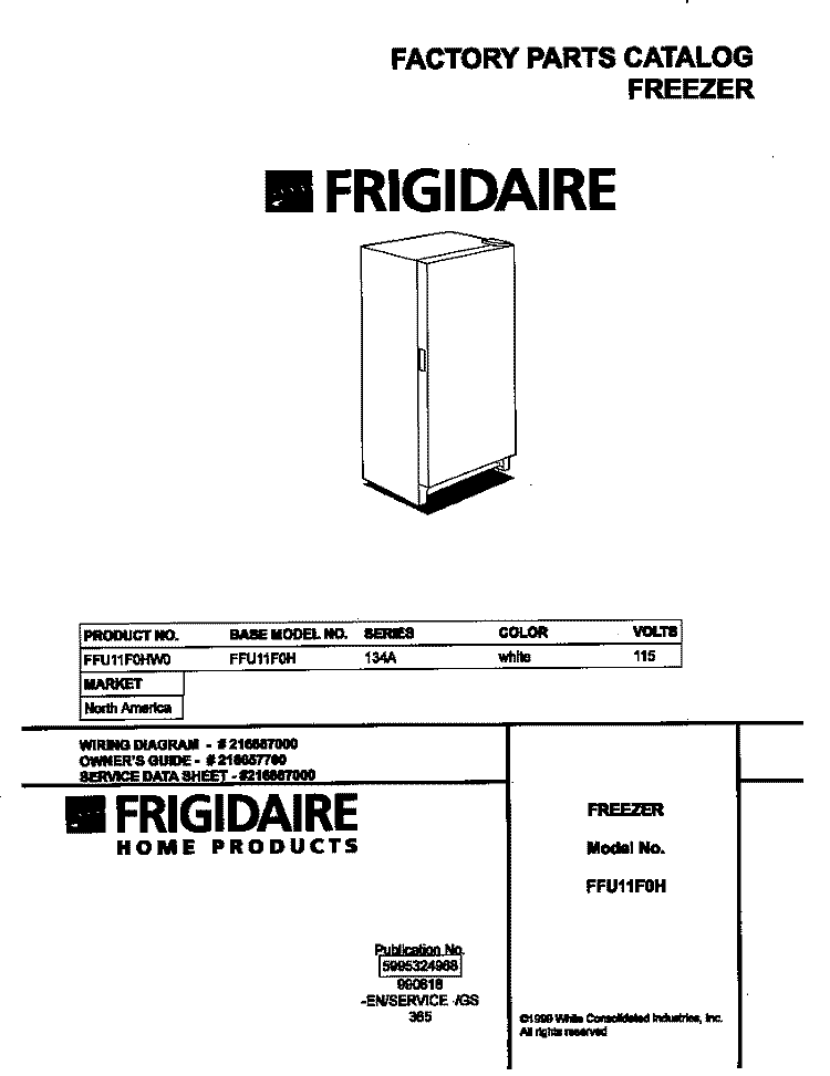 COVER Diagram and Parts List for FFU11F0HW0  Frigidaire Freezer