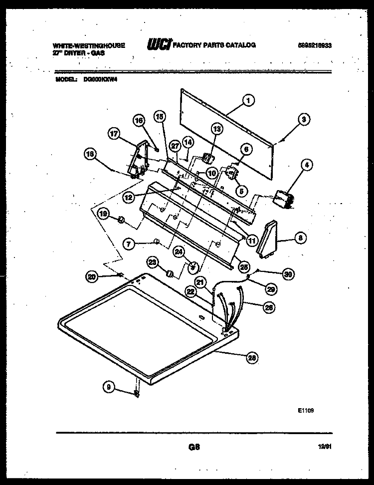CONSOLE AND CONTROL PARTS Diagram and Parts List for DG600KXW4  Frigidaire Dryer