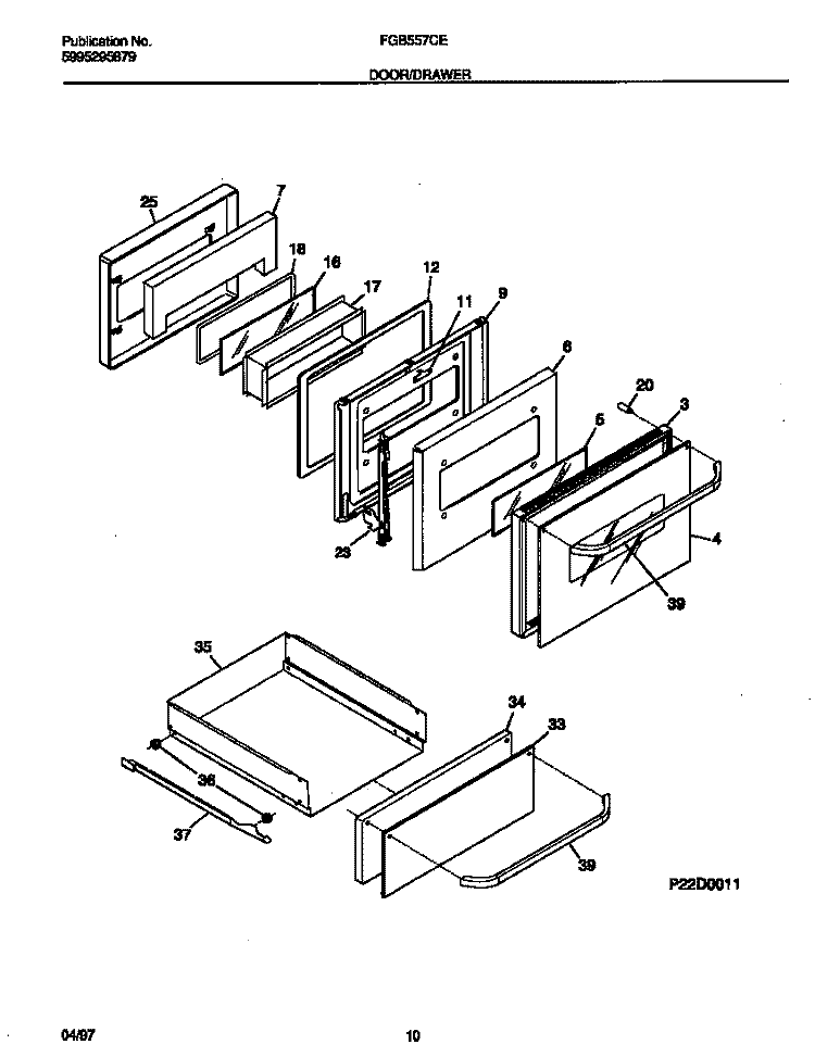 DOOR / DRAWER Diagram and Parts List for FGB557CEBC  Frigidaire Wall Oven