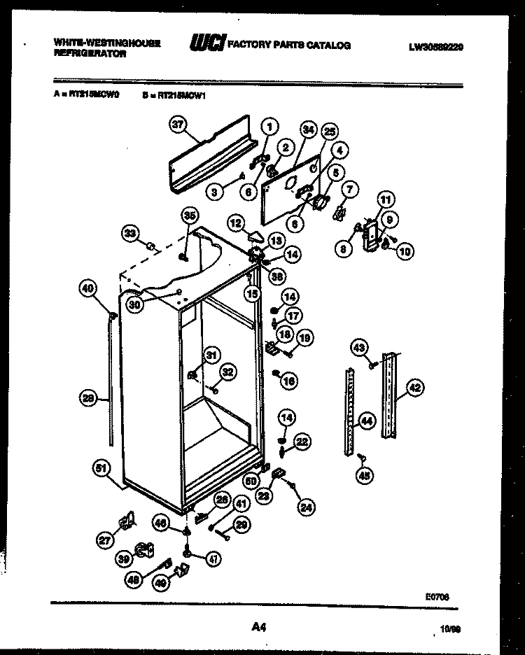 CABINET PARTS Diagram and Parts List for RT215MCW0  Frigidaire Refrigerator