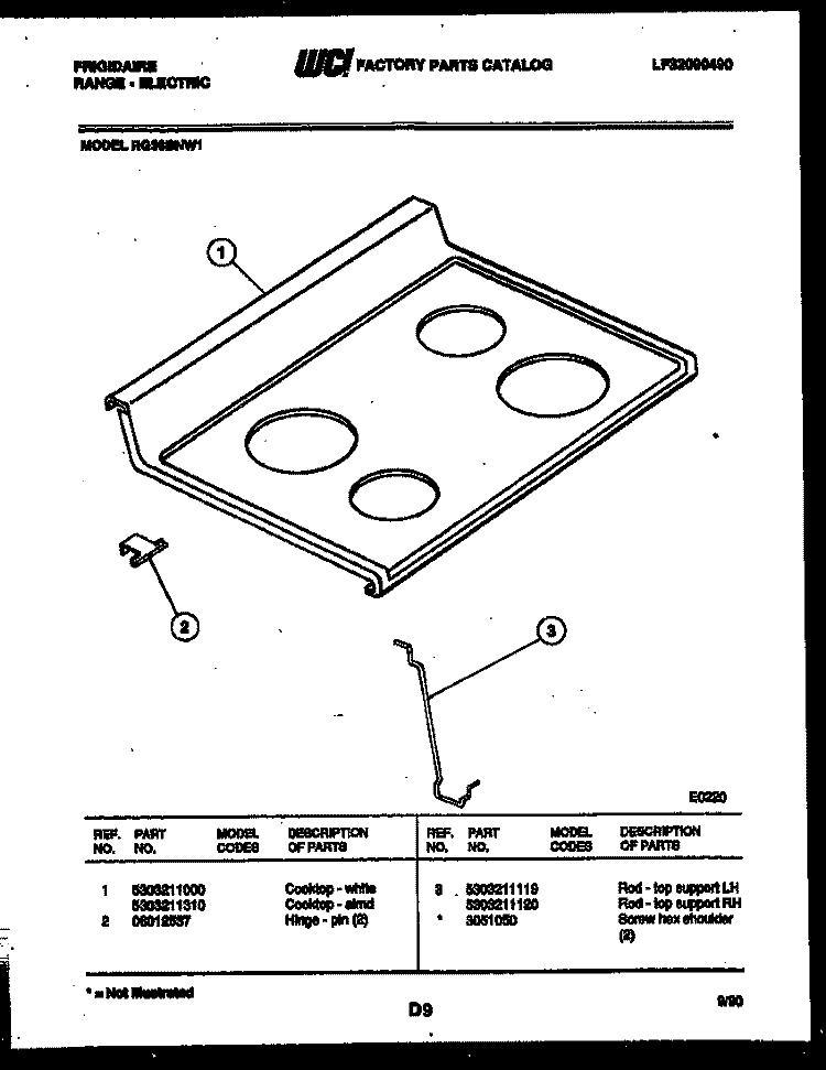 COOKTOP PARTS Diagram and Parts List for RG36BNW1  Frigidaire Range