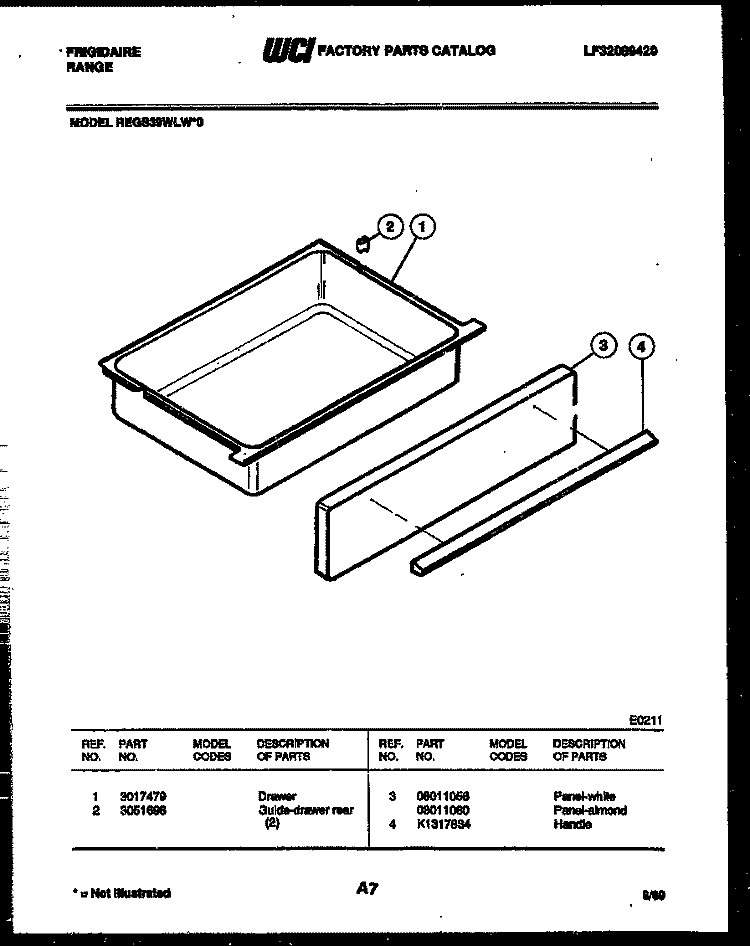 DRAWER PARTS Diagram and Parts List for REGS39WLW0  Frigidaire Range