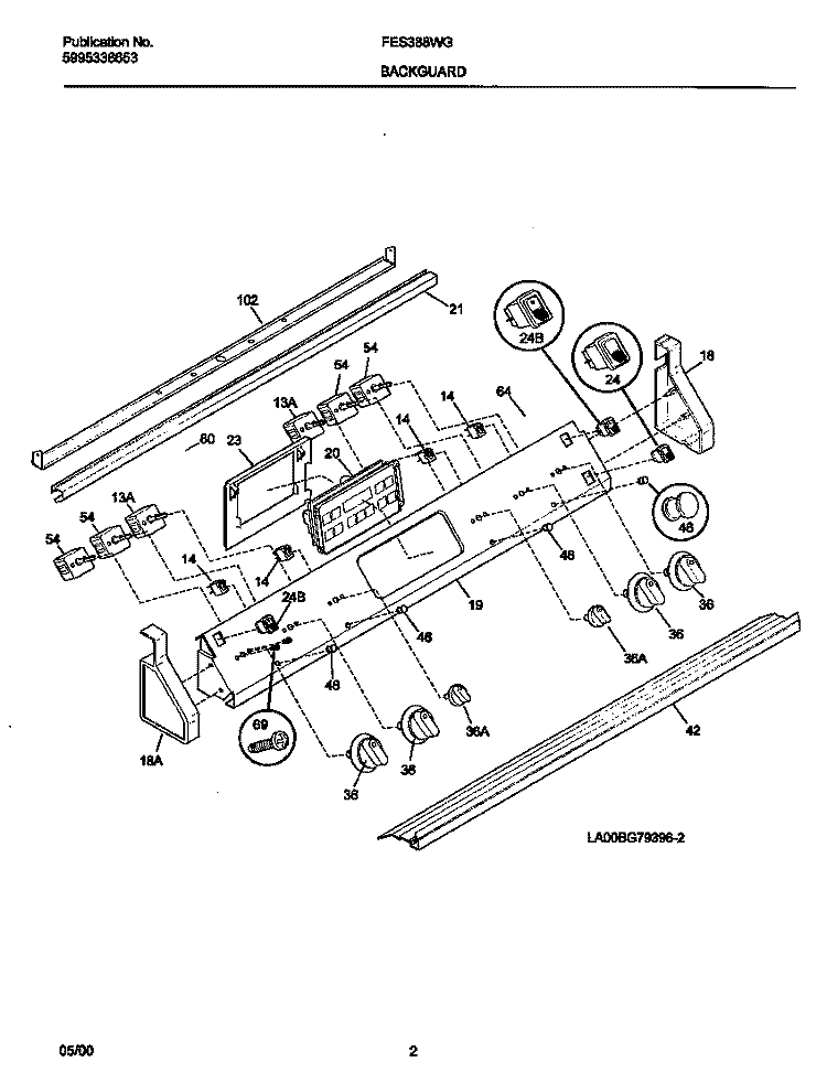 BACKGUARD Diagram and Parts List for FES388WGCJ  Frigidaire Range