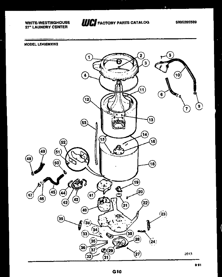TUB DETAIL Diagram and Parts List for LE400MXD2  Frigidaire Washer Dryer Combo