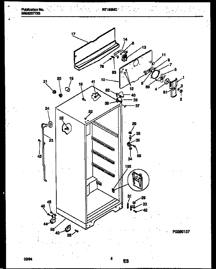 CABINET PARTS Diagram and Parts List for RT193MCW3  Frigidaire Refrigerator