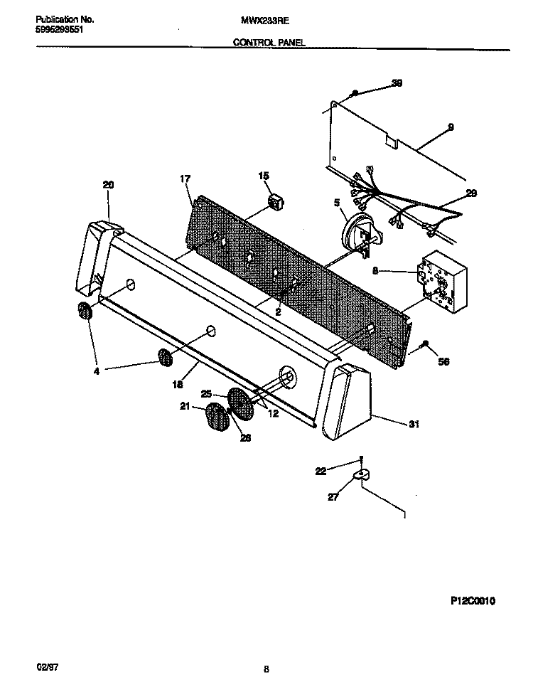 CONTROL PANEL Diagram and Parts List for MWX233REW1  Frigidaire Washer