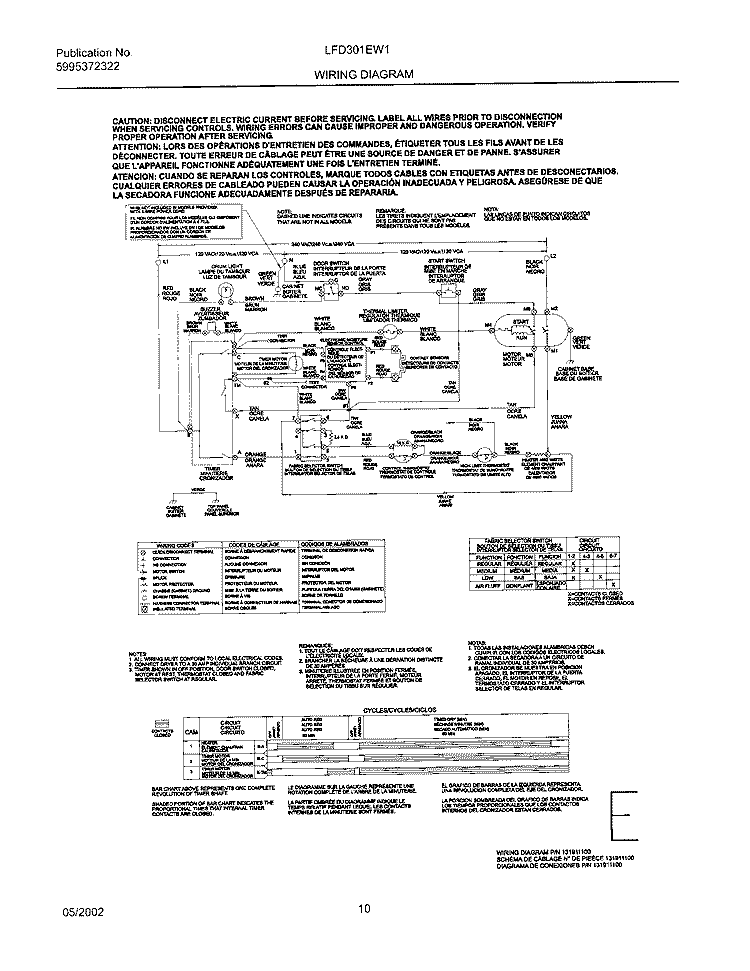 WIRING DIAGRAM Diagram and Parts List for LFD301EW1  Frigidaire Dryer