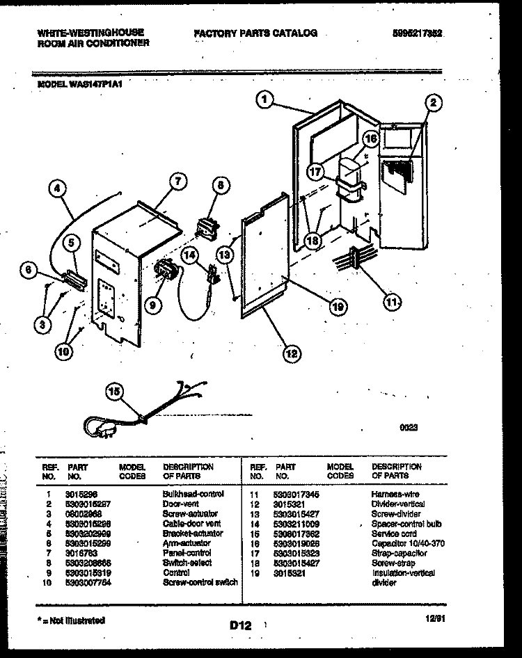 ELECTRICAL PARTS Diagram and Parts List for WAS147P1A1  Frigidaire Air Conditioner