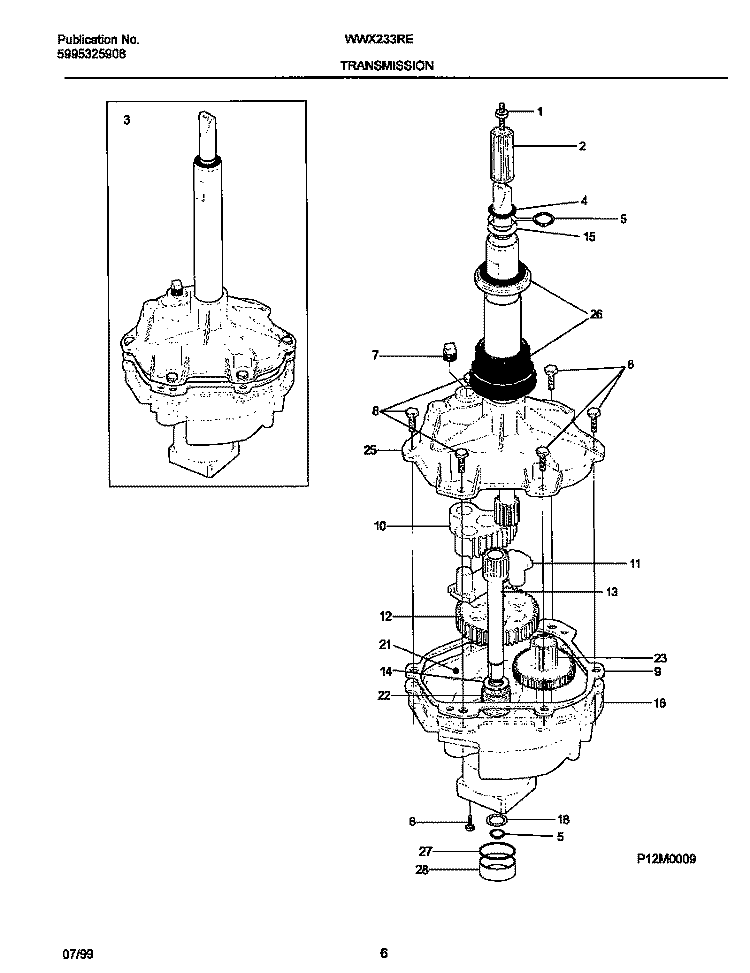 P12M0009 TRANSMISSION Diagram and Parts List for WWX233RED0  Frigidaire Washer