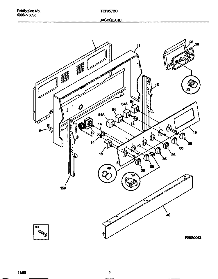 BACKGUARD Diagram and Parts List for TEF357BCWB  Tappan Range