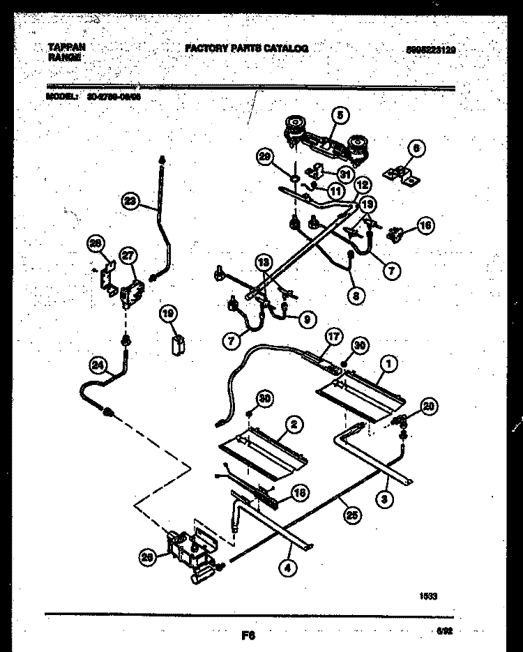 BURNER, MANIFOLD AND GAS CONTROL Diagram and Parts List for 30-2759-23-06  Tappan Range