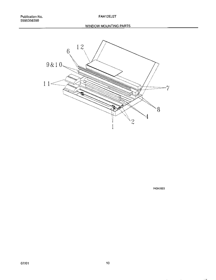 WINDOW MOUNTING PARTS Diagram and Parts List for FAH12EJ2T2  Frigidaire Air Conditioner