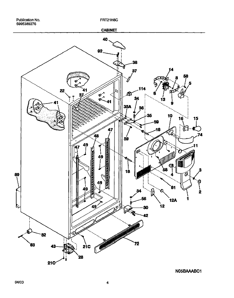 CABINET Diagram and Parts List for FRT21H8CQ0  Frigidaire Refrigerator