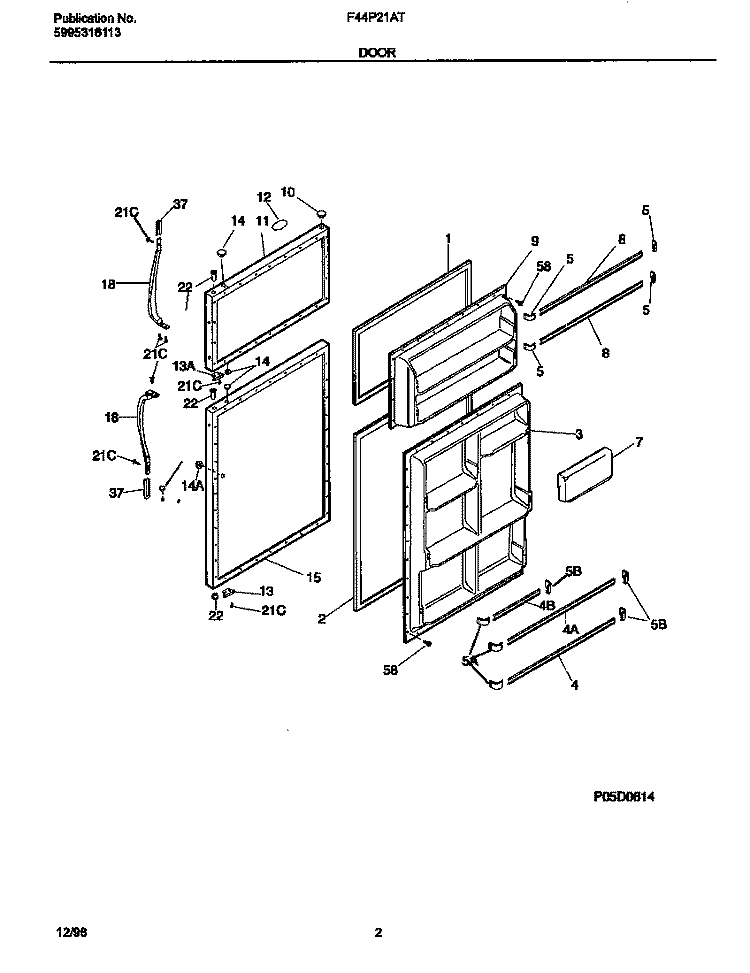 DOOR Diagram and Parts List for F44P21ATD0  Frigidaire Refrigerator