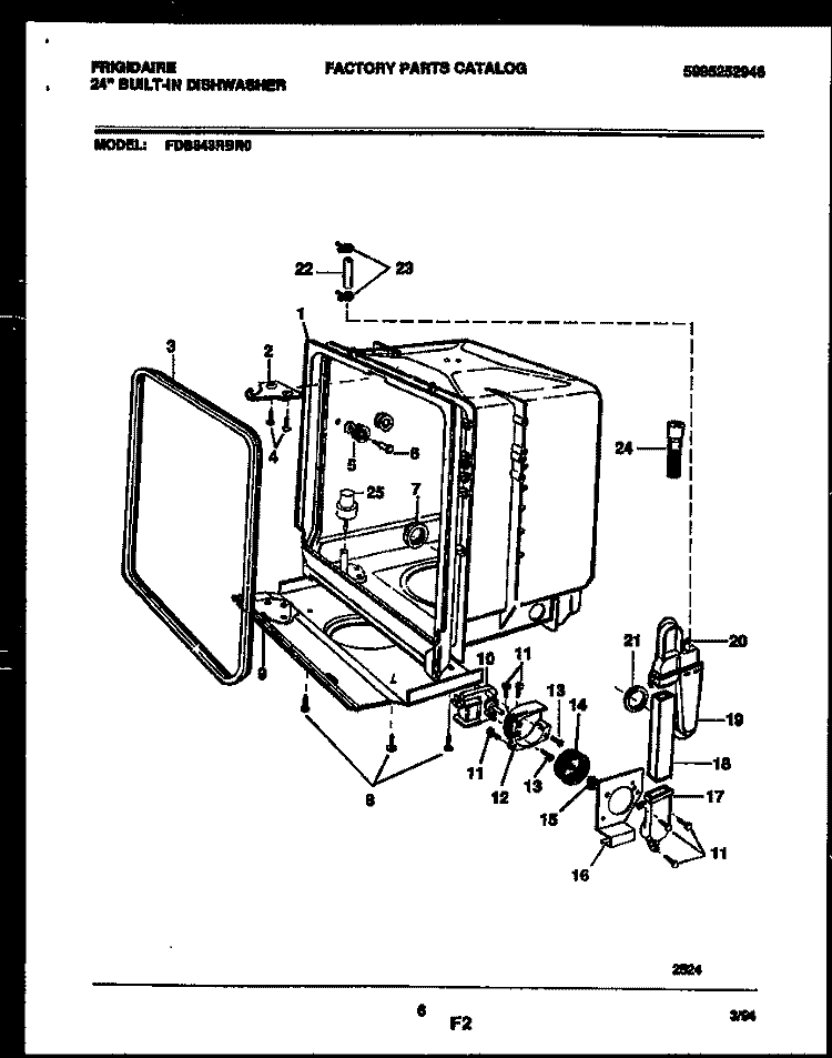 TUB AND FRAME PARTS Diagram and Parts List for FDB643RBR0  Frigidaire Dishwasher