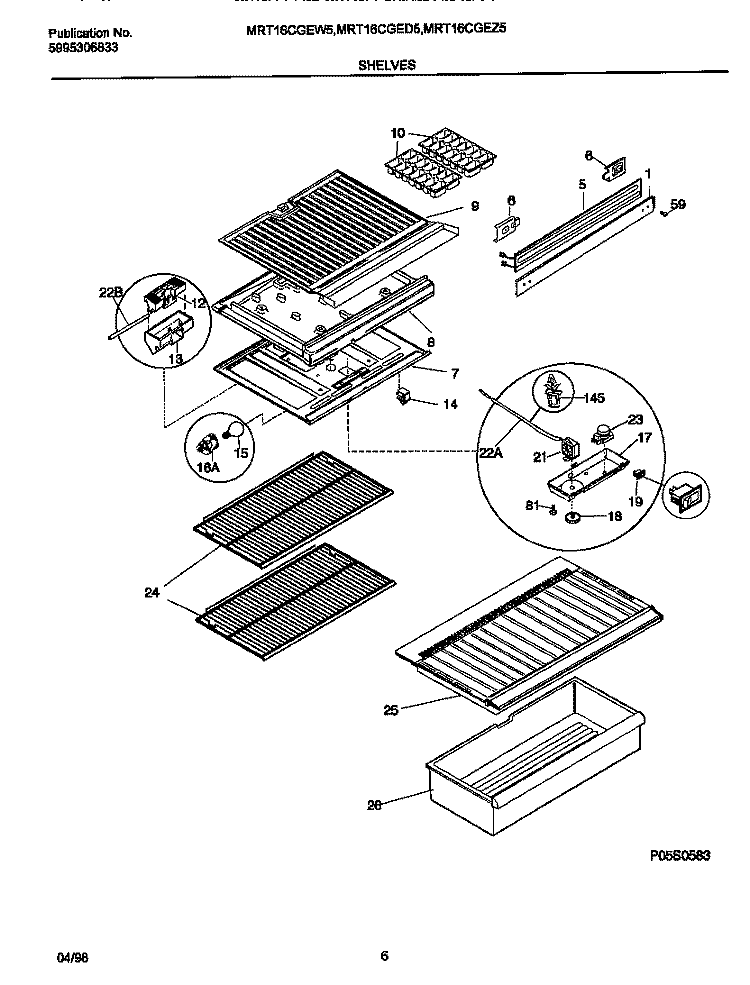 SHELVES Diagram and Parts List for MRT16CGEW5  Frigidaire Refrigerator