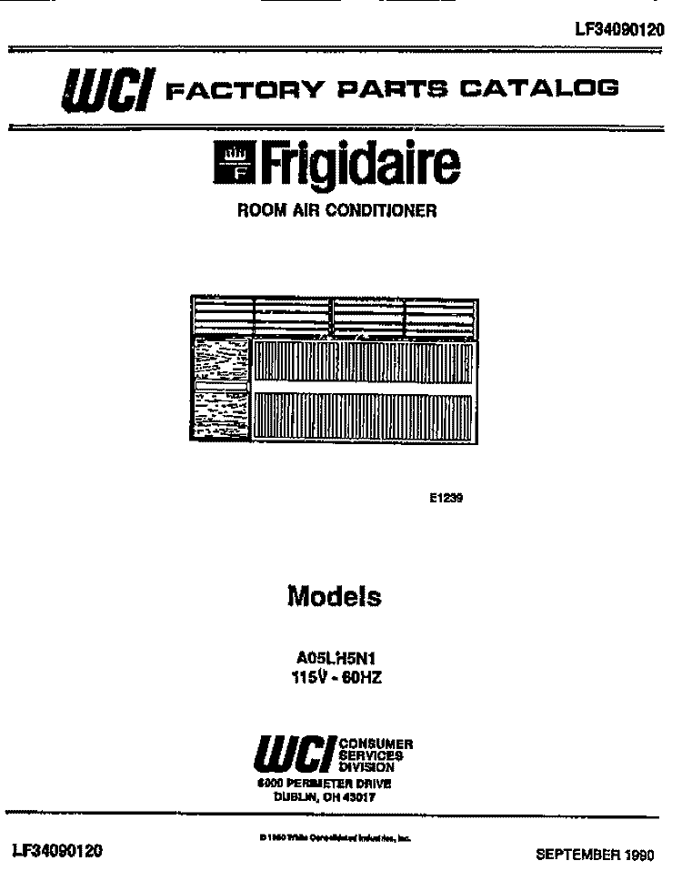 COVER Diagram and Parts List for A05LH5N1  Frigidaire Air Conditioner