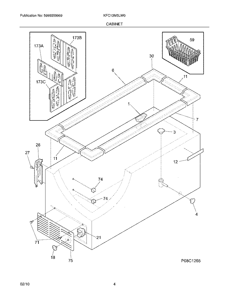 CABINET Diagram and Parts List for KFC13M5LW0  Frigidaire Freezer