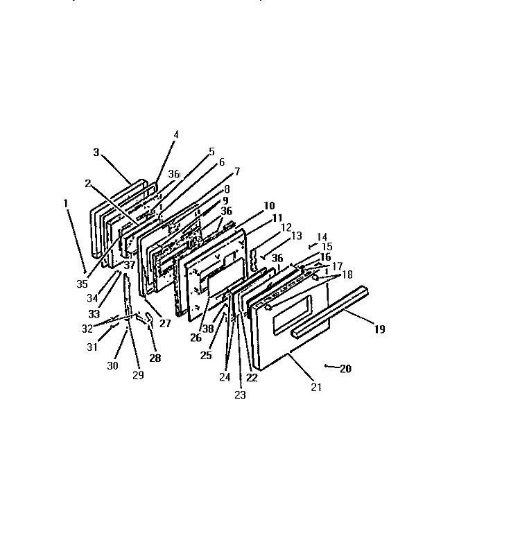 DOOR Diagram and Parts List for REG36CAL2  Frigidaire Range