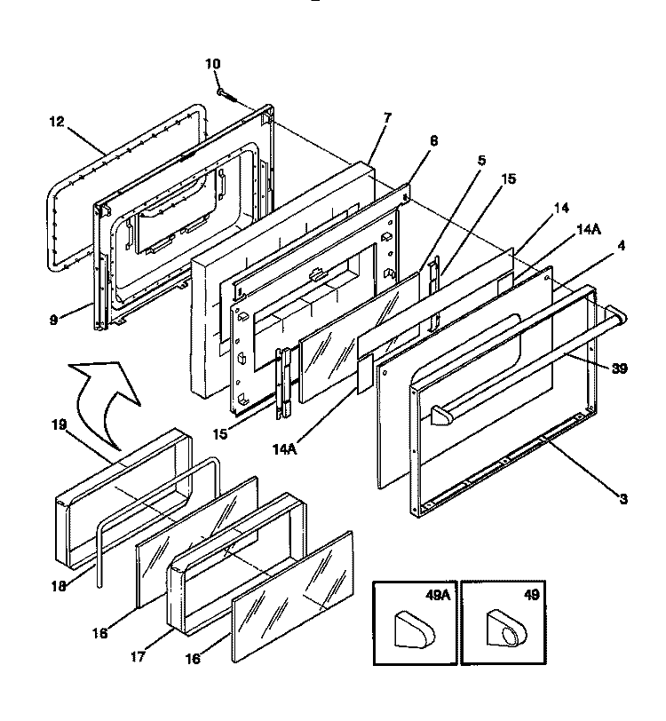 DOOR Diagram and Parts List for TGF356BCWA  Tappan Range