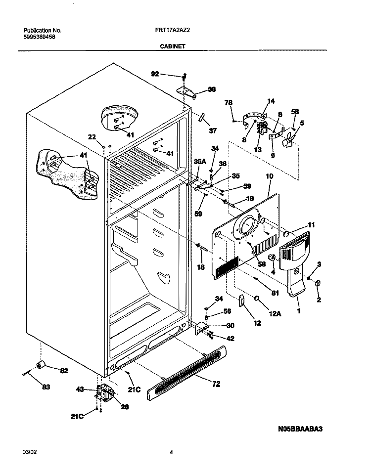 CABINET Diagram and Parts List for FRT17A2AZ2  Frigidaire Refrigerator