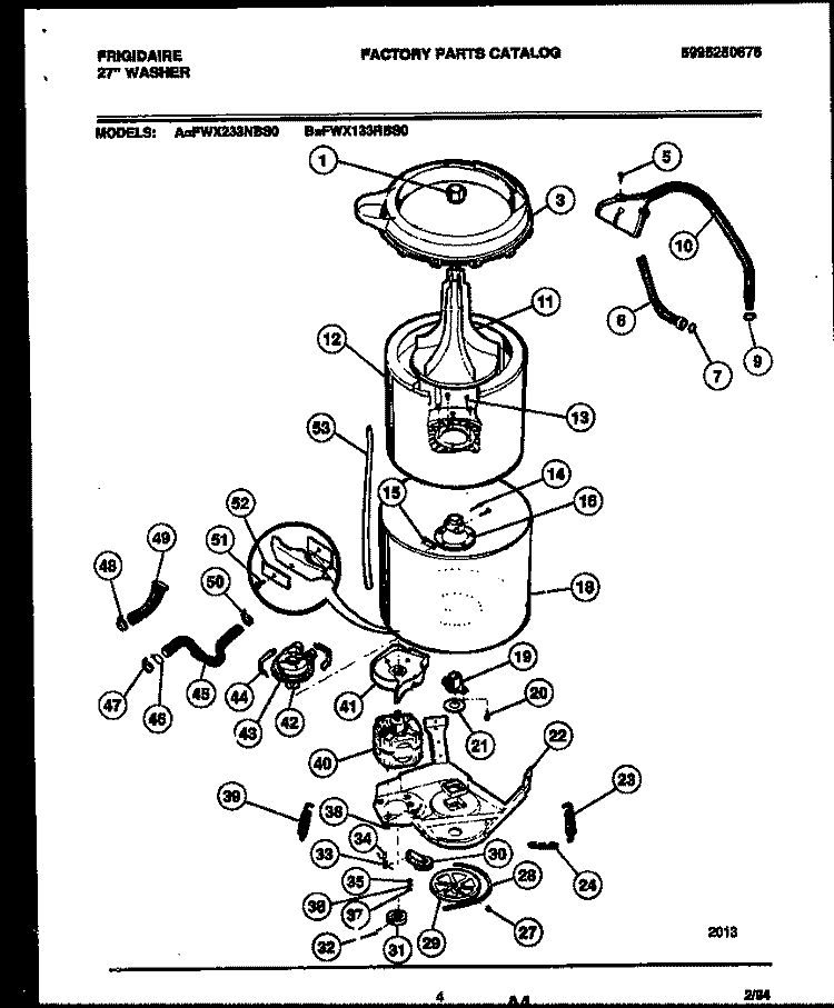 TUB DETAIL Diagram and Parts List for FWX233NBS0  Frigidaire Washer
