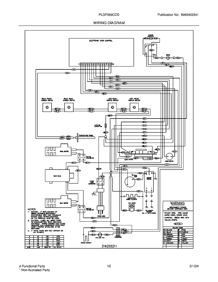 WIRING DIAGRAM Diagram and Parts List for PLGF389CCD  Frigidaire Range