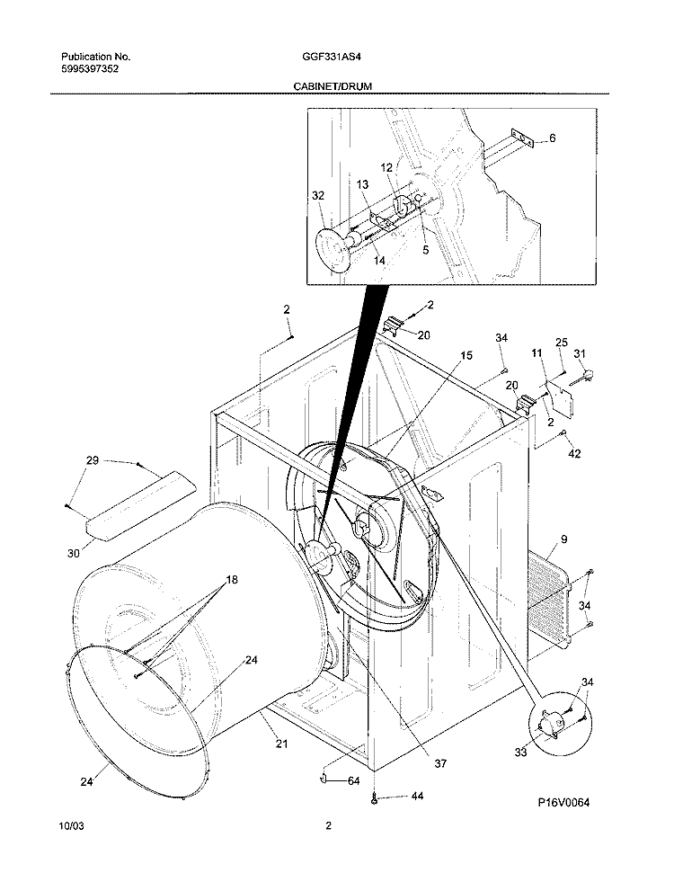 CABINET / DRUM Diagram and Parts List for GGF331AS4  Gibson Dryer