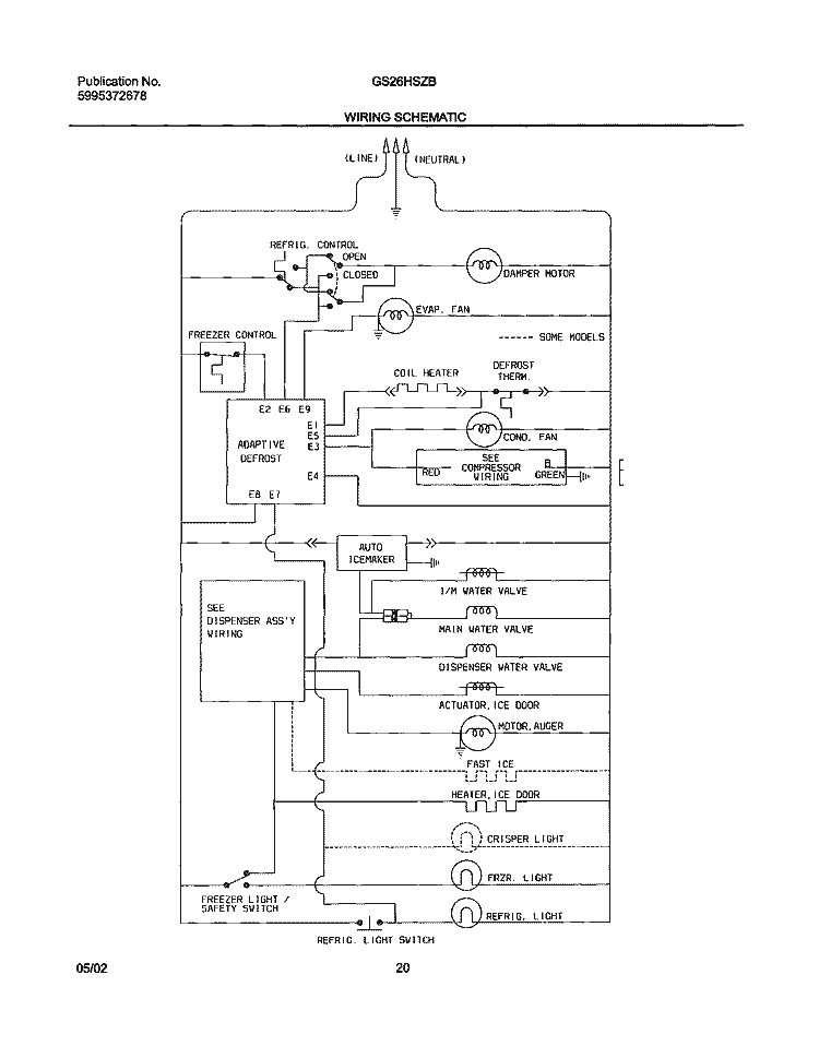 WIRING SCHEMATIC Diagram and Parts List for GS26HSZBC0  Frigidaire Refrigerator