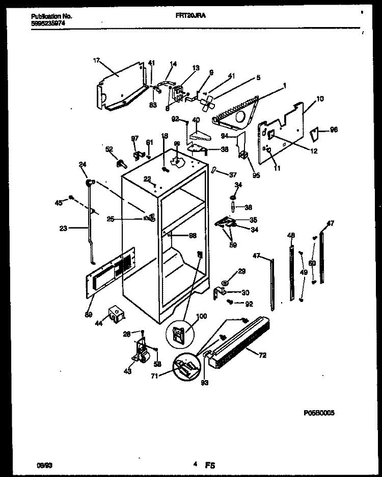 CABINET PARTS Diagram and Parts List for FRT20JRAD0  Frigidaire Refrigerator