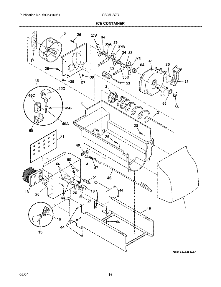 ICE CONTAINER Diagram and Parts List for GS26HSZCC6  Frigidaire Refrigerator