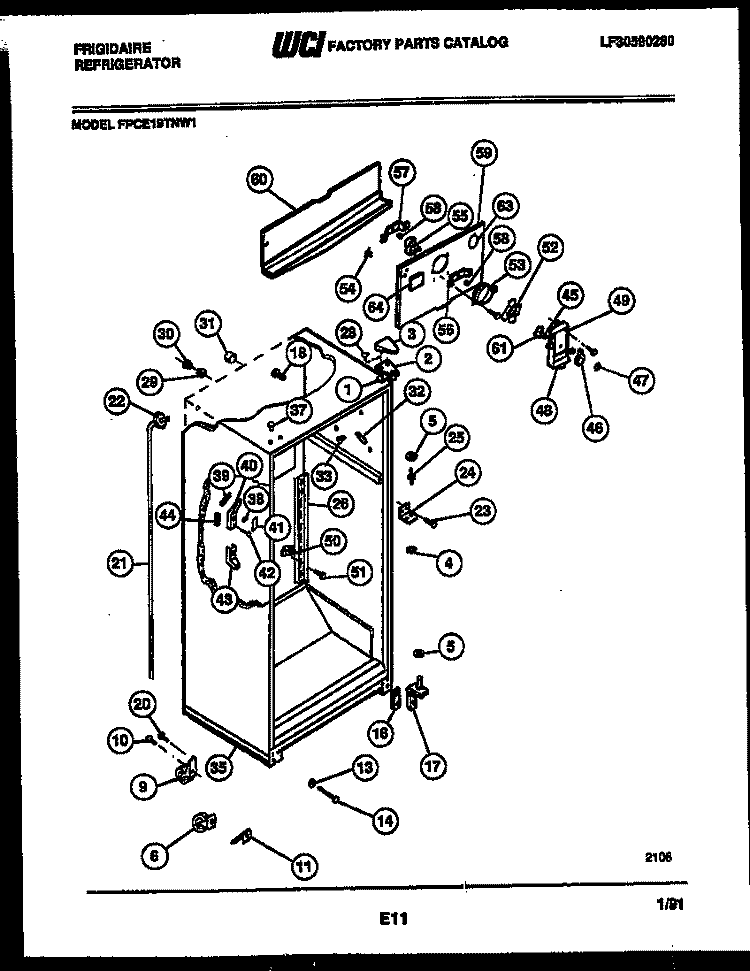 CABINET PARTS Diagram and Parts List for FPCE19TNH1  Frigidaire Refrigerator