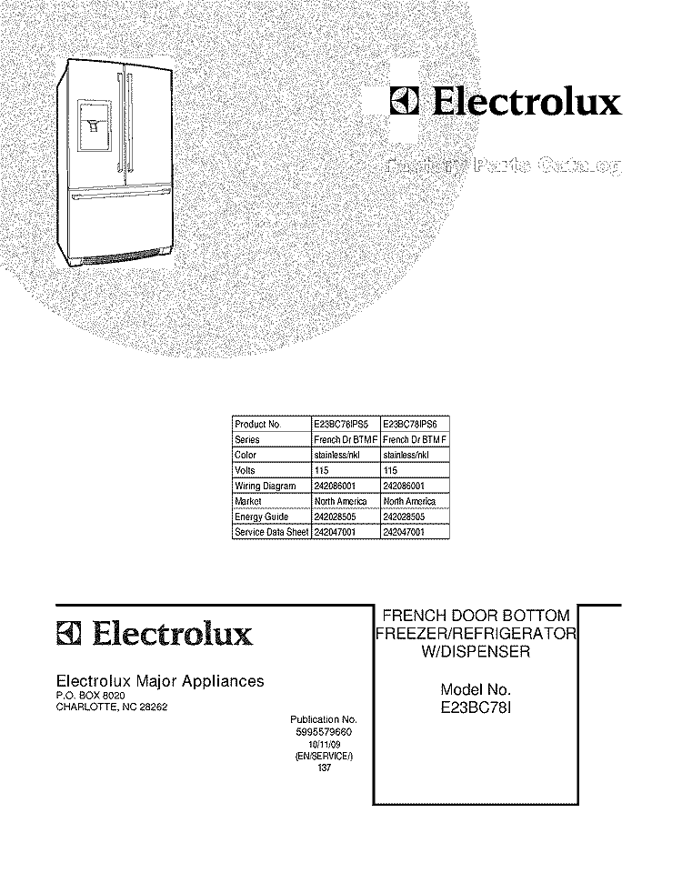 COVER Diagram and Parts List for E23BC78IPS5  Electrolux Refrigerator