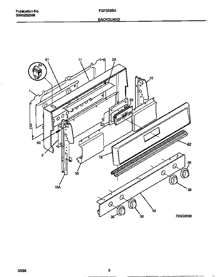 BACKGUARD Diagram and Parts List for FGF353BADD  Frigidaire Range