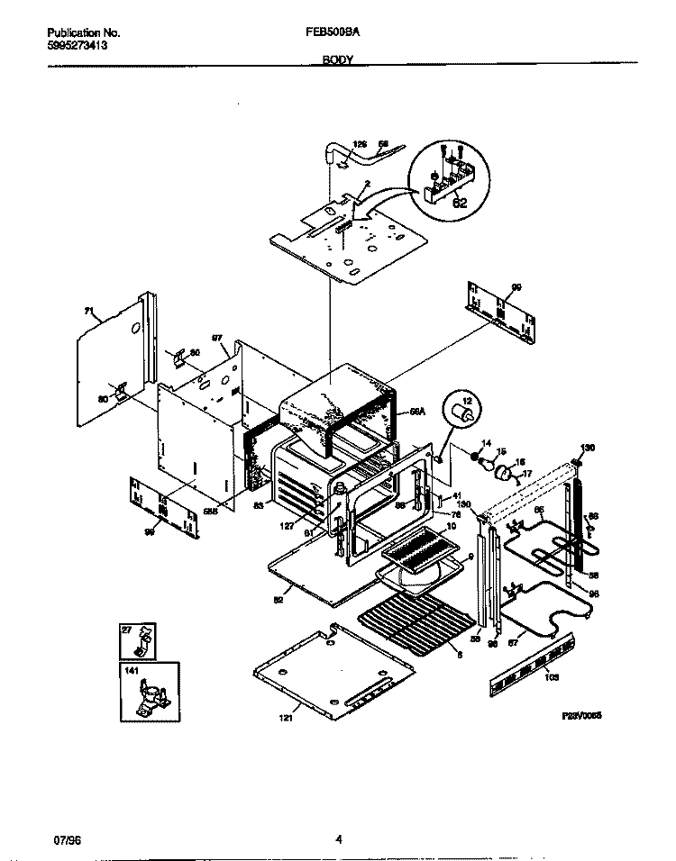 BODY Diagram and Parts List for FEB500BAB6  Frigidaire Wall Oven