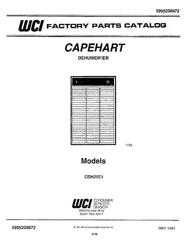 COVER Diagram and Parts List for CDH25E1  Frigidaire Dehumidifier