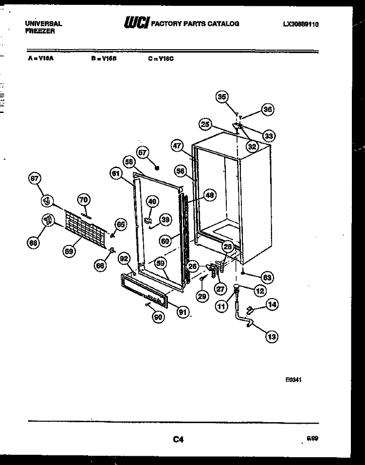 CABINET PARTS Diagram and Parts List for V16C  Frigidaire Freezer