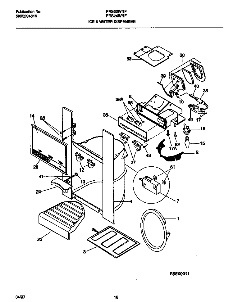 ICE & WATER DISPENSER Diagram and Parts List for FRS22WNFD1  Frigidaire Refrigerator