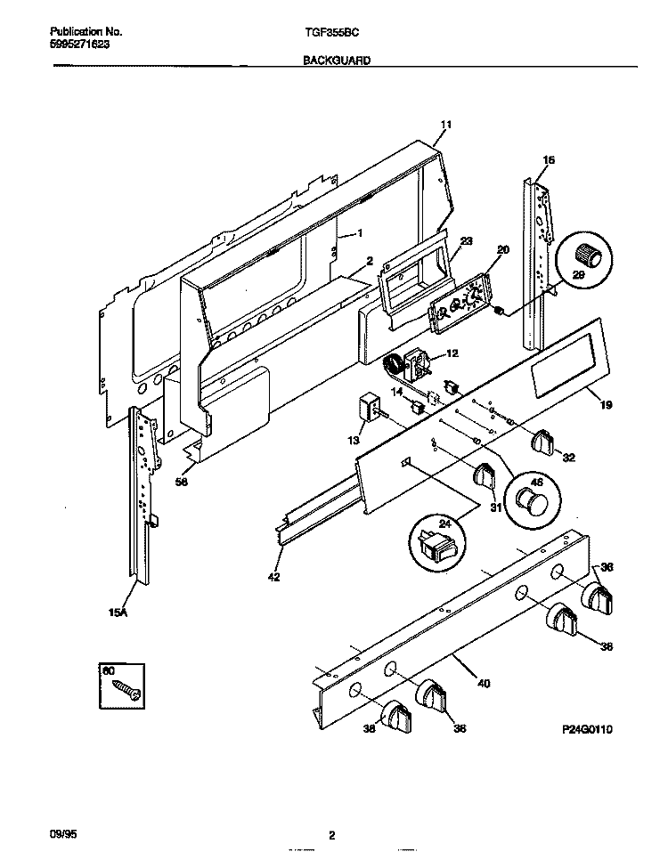 BACKGUARD Diagram and Parts List for TGF355BCWA  Tappan Range