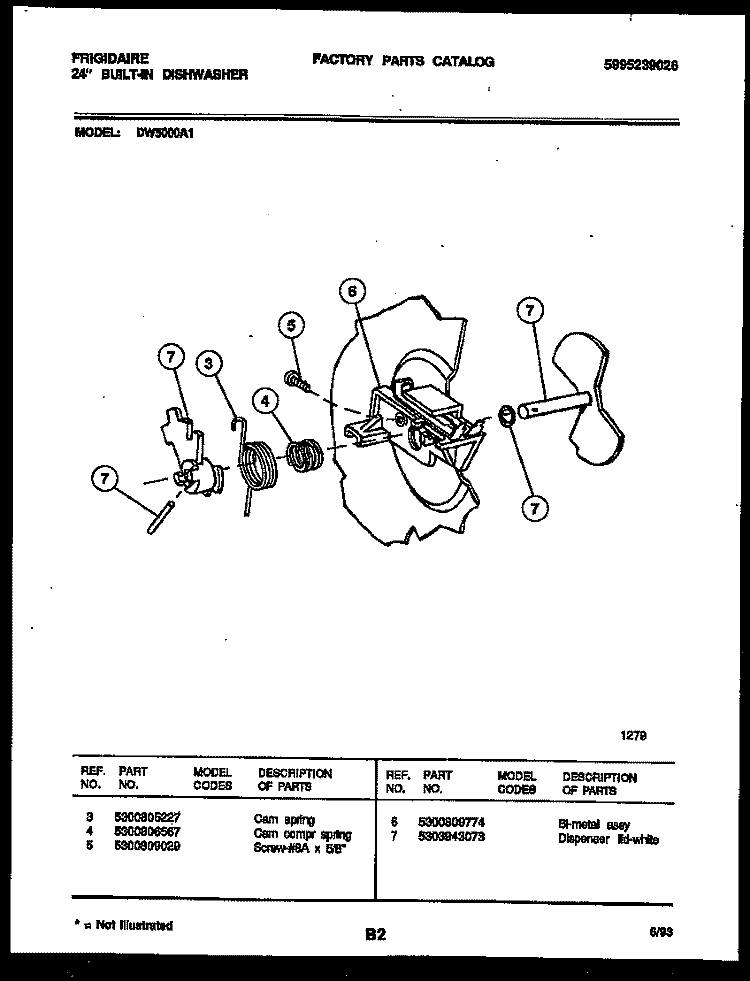 CAM Diagram and Parts List for DW5000A1  Frigidaire Dishwasher