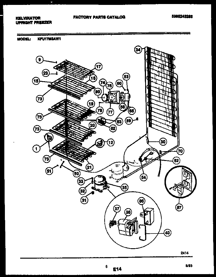 SYSTEM AND ELECTRICAL PARTS Diagram and Parts List for KFU17M3AW1  Kelvinator Freezer