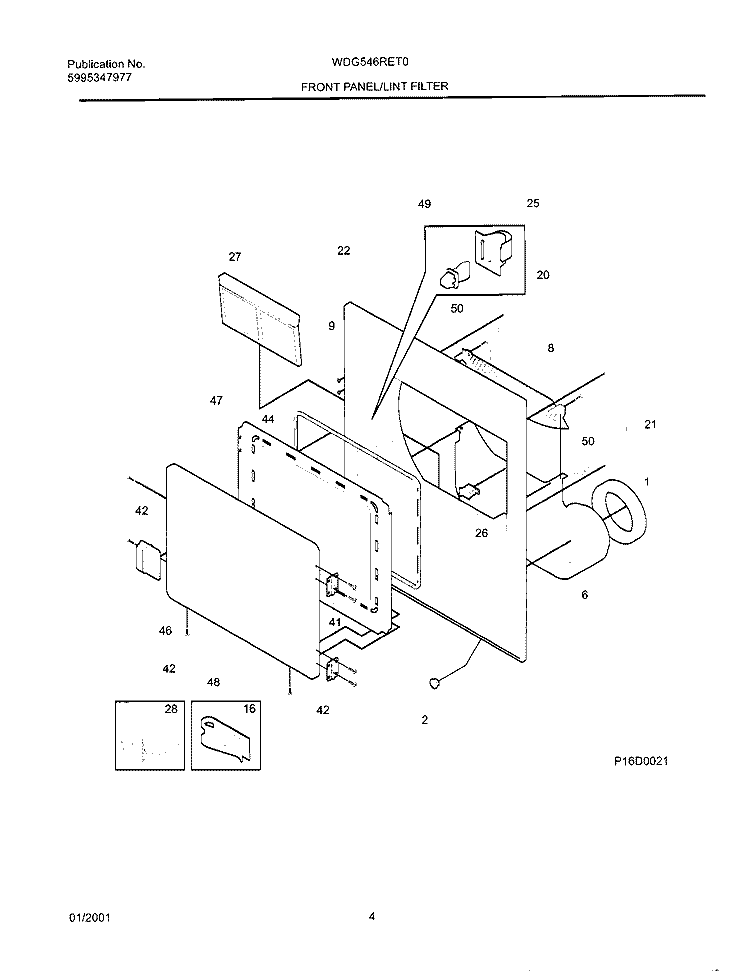 FRONT PANEL / LINT FILTER Diagram and Parts List for WDG546RET0  Frigidaire Dryer